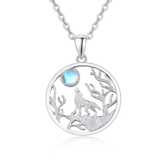 Wolf Necklace 925 Sterling Silver Forest Moon Wolf Necklace for Women Charm Animals Jewelry Gift - Málle
