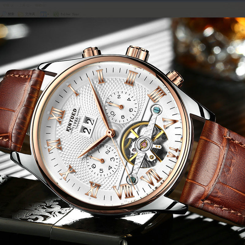 KINYUED Swiss automatic hollow Tourbillon mechanical watch fashion men's spot - Málle