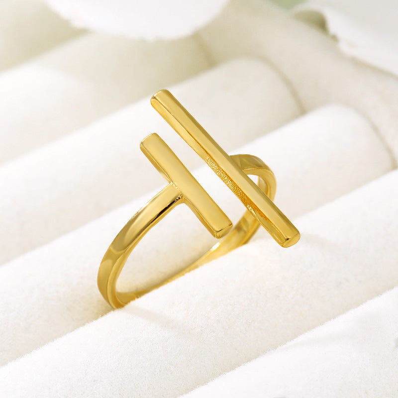 Parallel Bars Simple Ring Stainless Steel Ladies Ring - Málle