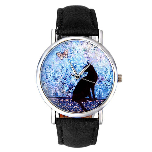 Fresh Cat Pattern Quartz Leather Watch