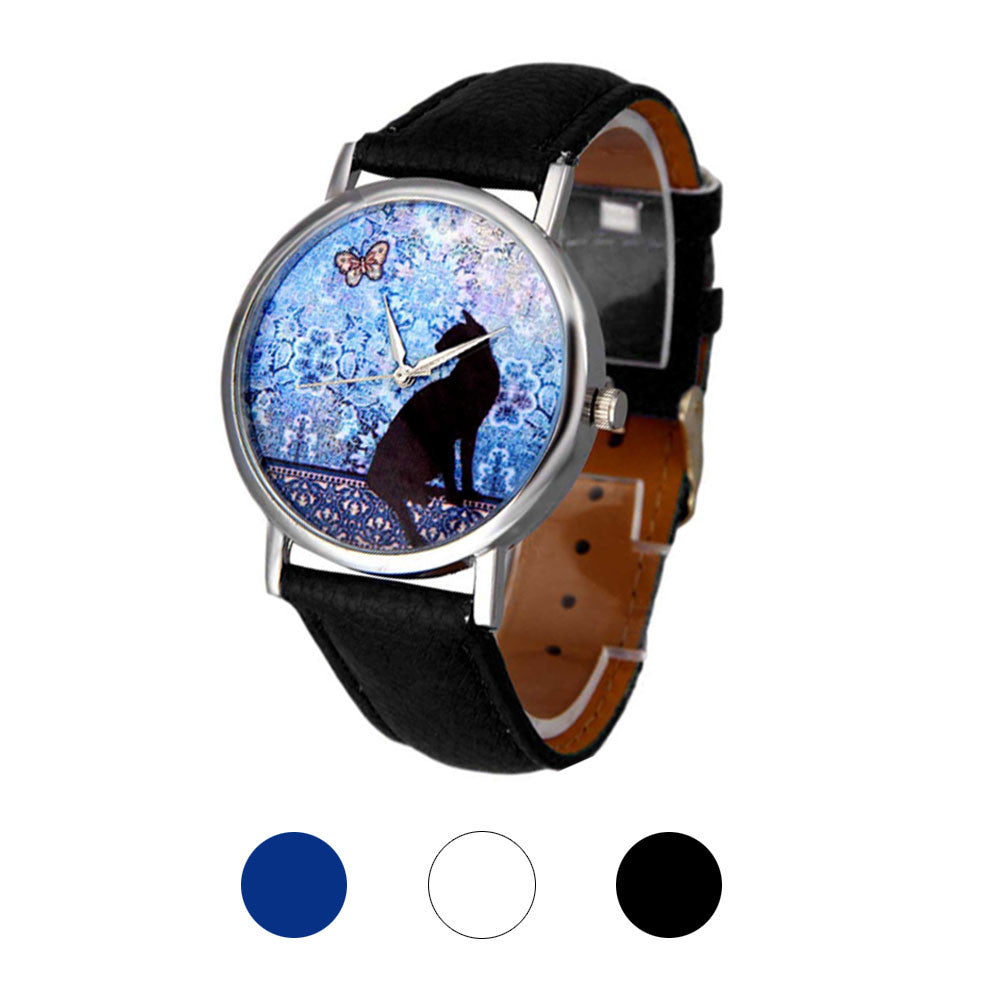 Fresh Cat Pattern Quartz Leather Watch - Málle
