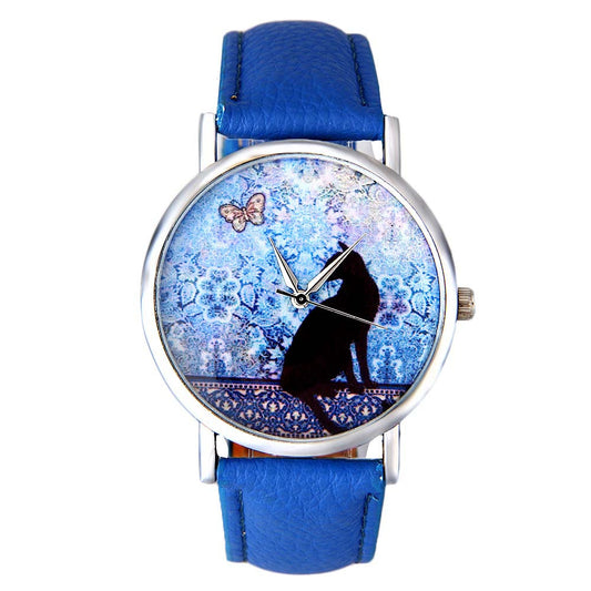 Fresh Cat Pattern Quartz Leather Watch