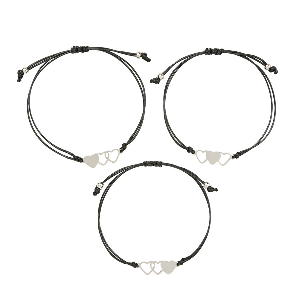 Stainless Steel Heart-Shaped Wax Wire Braided Bracelet Hand Jewelry