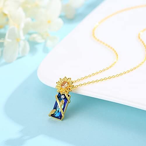 Sterling Silver Sunflower Crystal Pendant Necklace Sunflower Jewelry - Málle