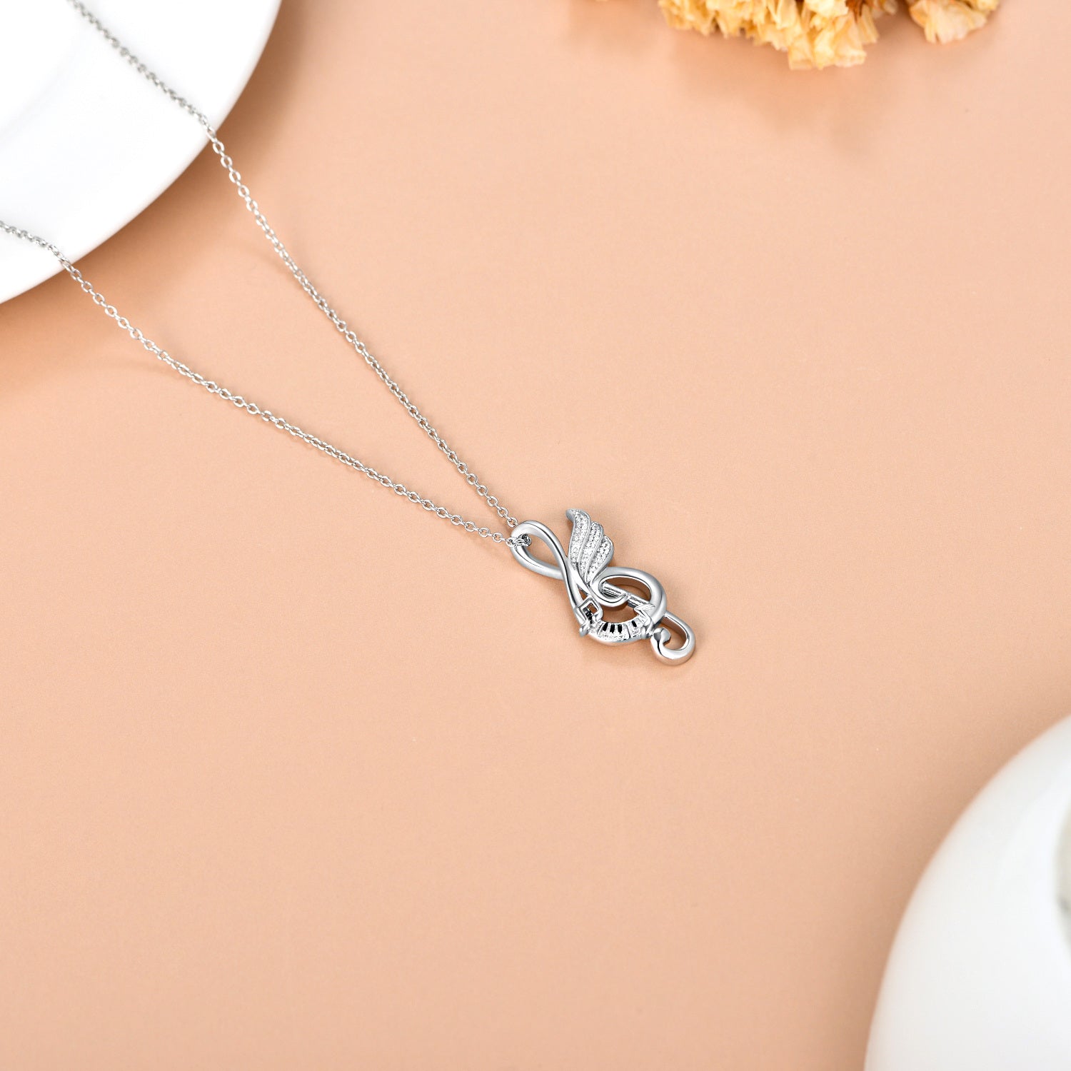 Sterling Silver Music Note with Dream Wing Piano Treble Clefs Necklace - Málle
