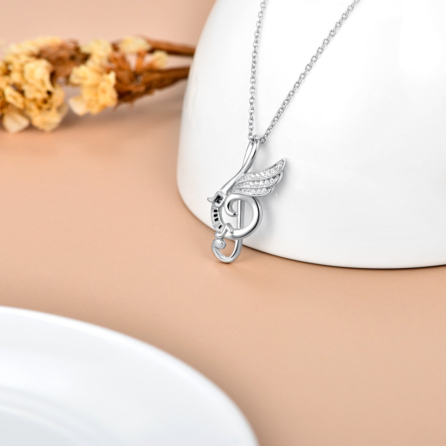 Sterling Silver Music Note with Dream Wing Piano Treble Clefs Necklace - Málle