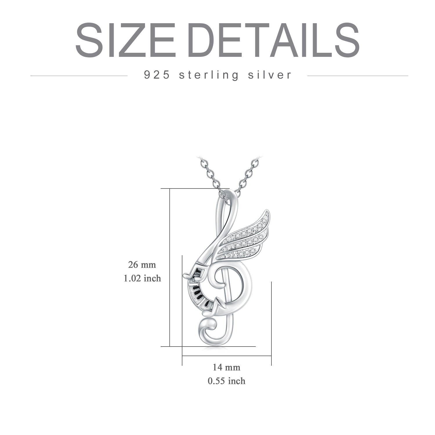 Sterling Silver Music Note with Dream Wing Piano Treble Clefs Necklace - Málle