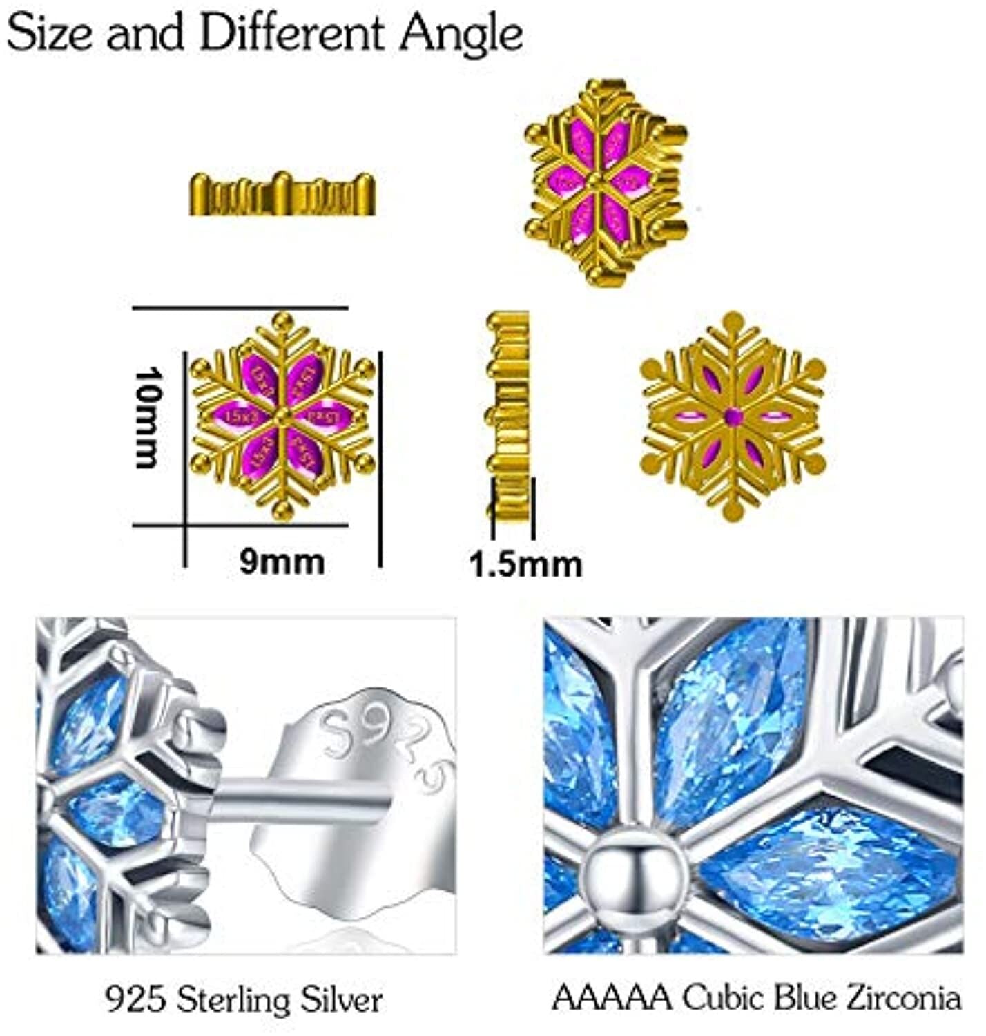 925 Sterling Silver Snowflake Hypoallergenic Stud Earrings Jewelry - Málle