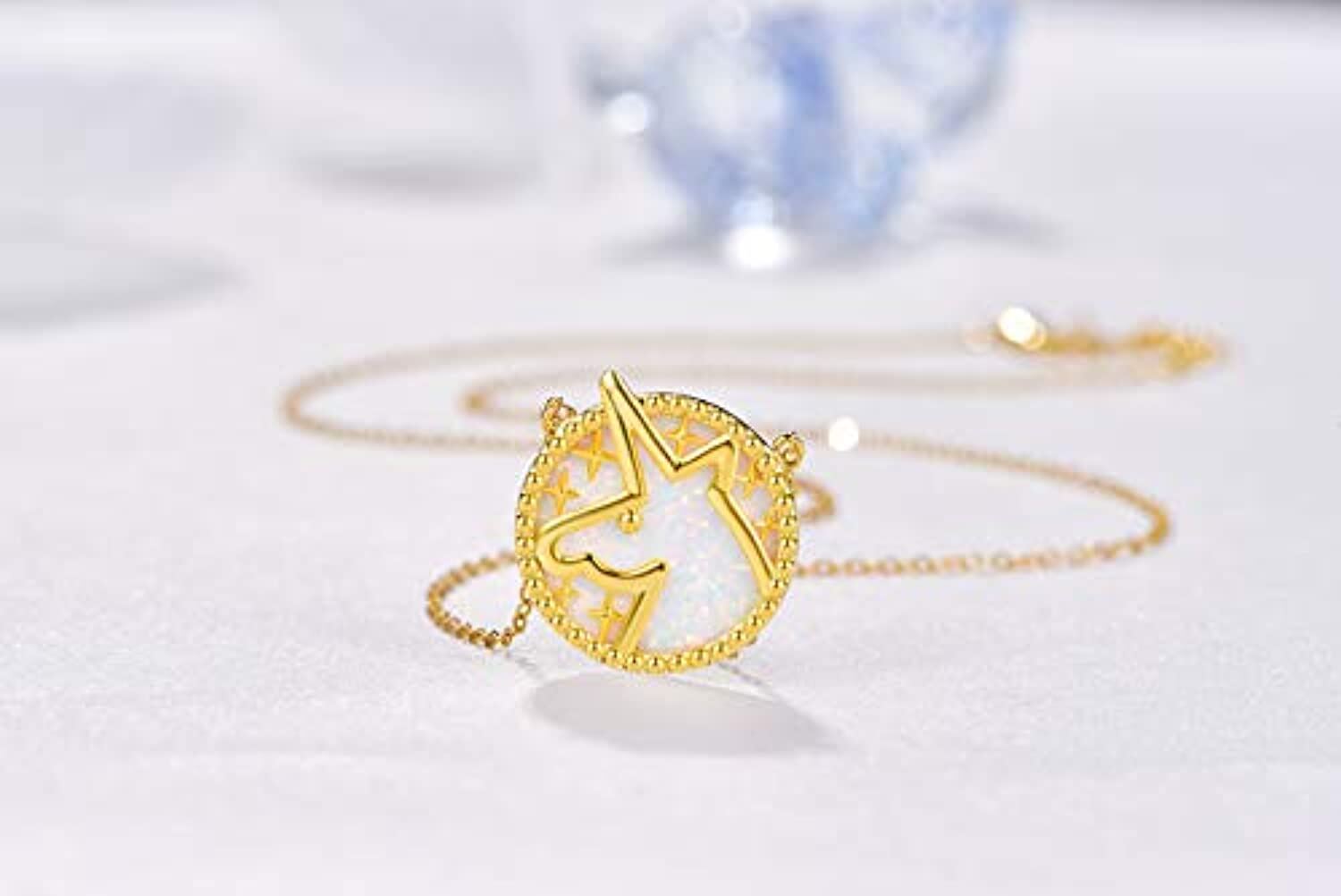 S925 Sterling Silver Unicorn Gold Plated Unicorn Opal Pendant Magical Necklace Jewelry - Málle