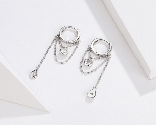 Rebellious personality long s925 sterling silver earrings women plated platinum anti-allergic silver earrings - Málle