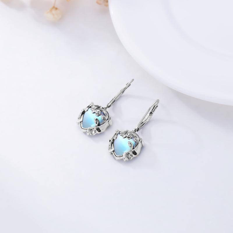 Sterling Silver Punk Skull Earrings Jewelry with Synthetic Moonstone - Málle
