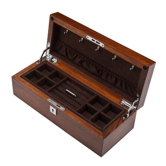 Pure Solid Wood Double-layer Jewelry Box With Lock