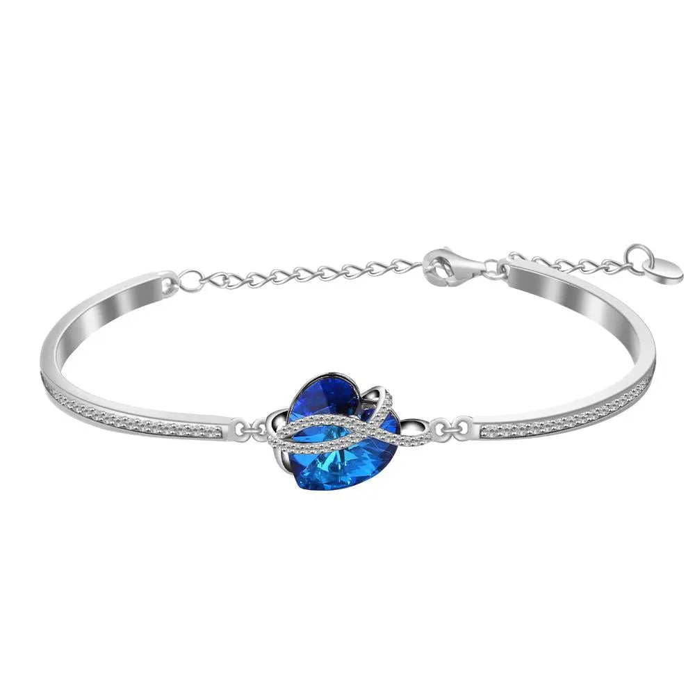 Jewelry Sterling Silver Love Heart Bangle Bracelet for Women with Crystal - Málle