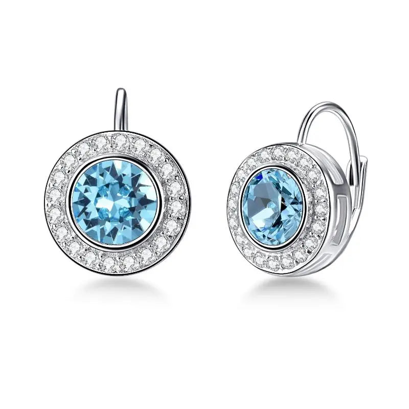 Sterling Silver Round Halo Earrings Leverback Earrings with Crystal from Austria - Málle