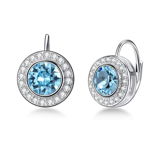 Sterling Silver Round Halo Earrings Leverback Earrings with Crystal from Austria - Málle
