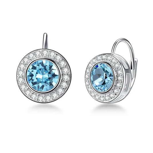 Sterling Silver Round Halo Earrings Leverback Earrings with Crystal from Austria - Málle