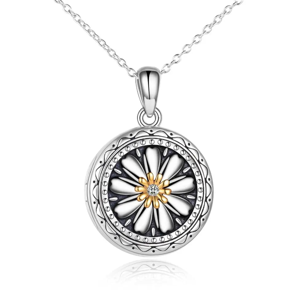 Sterling Silver Daisy Open Locket Photo Necklace - Málle