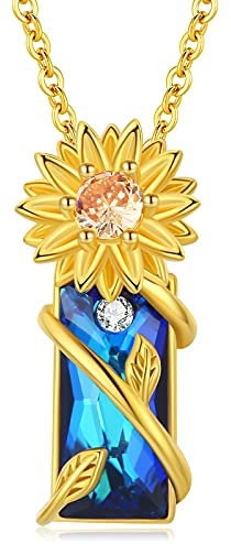 Sterling Silver Sunflower Crystal Pendant Necklace Sunflower Jewelry - Málle