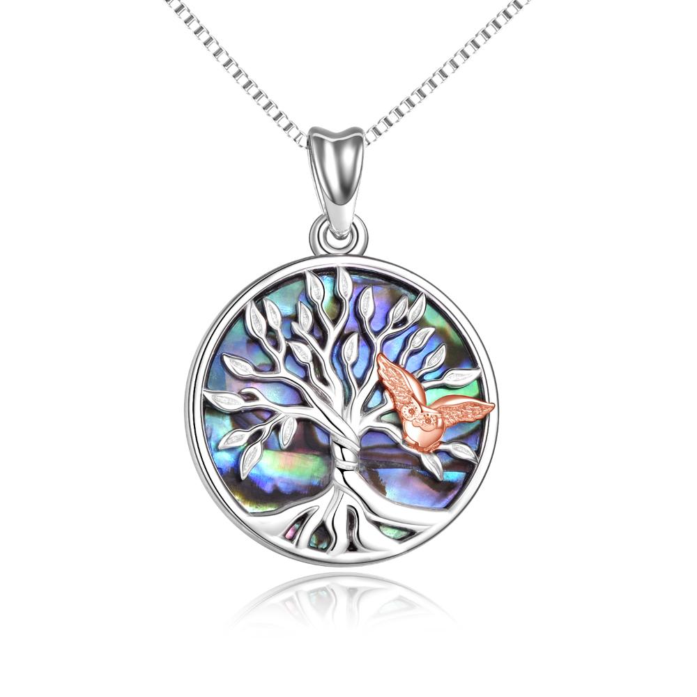 Sterling Silver Family Tree of Life  Pendant Necklace with Owl
