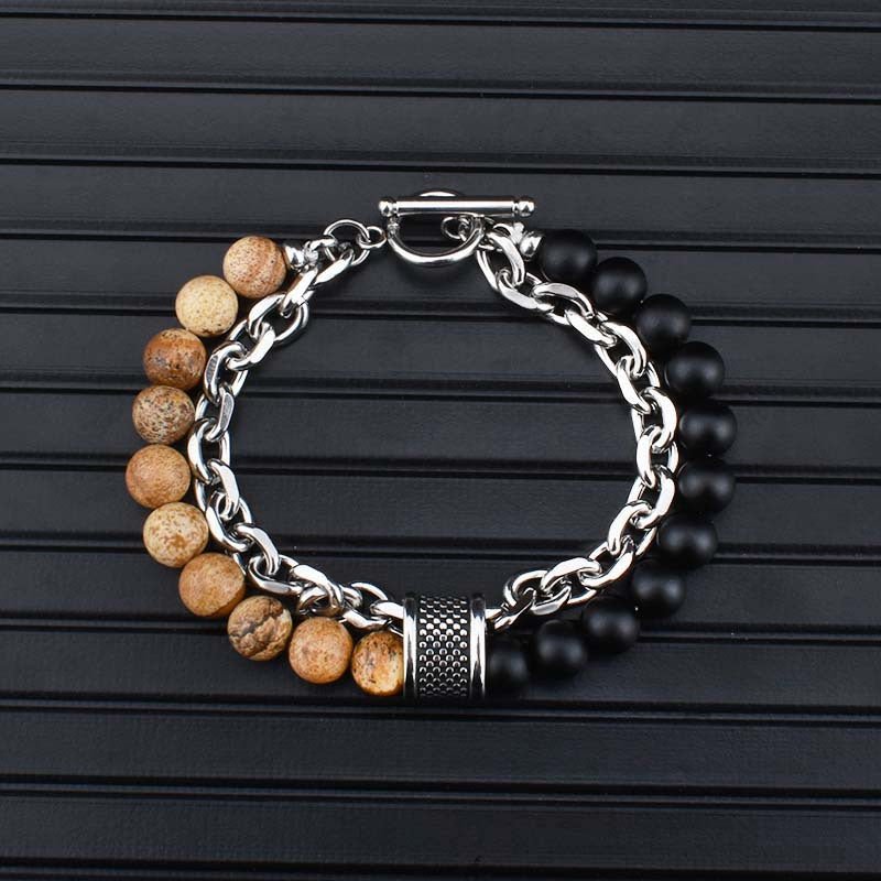 2021 Fashion Custom Mens Jewelry Bracelet Stainless Steel Chain With Natural Stone Beads Bracelet - Málle