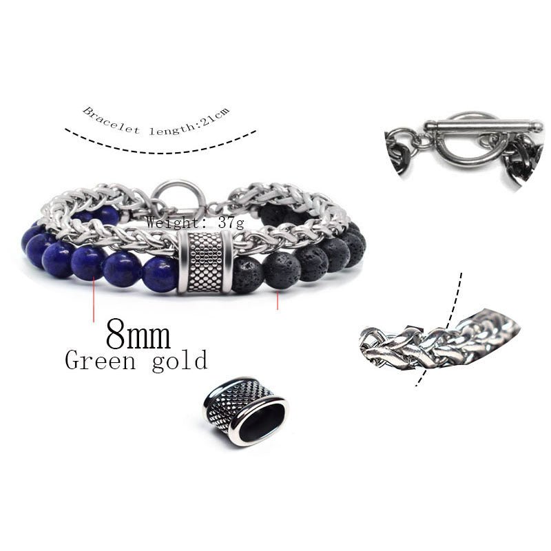 2021 Fashion Custom Mens Jewelry Bracelet Stainless Steel Chain With Natural Stone Beads Bracelet - Málle