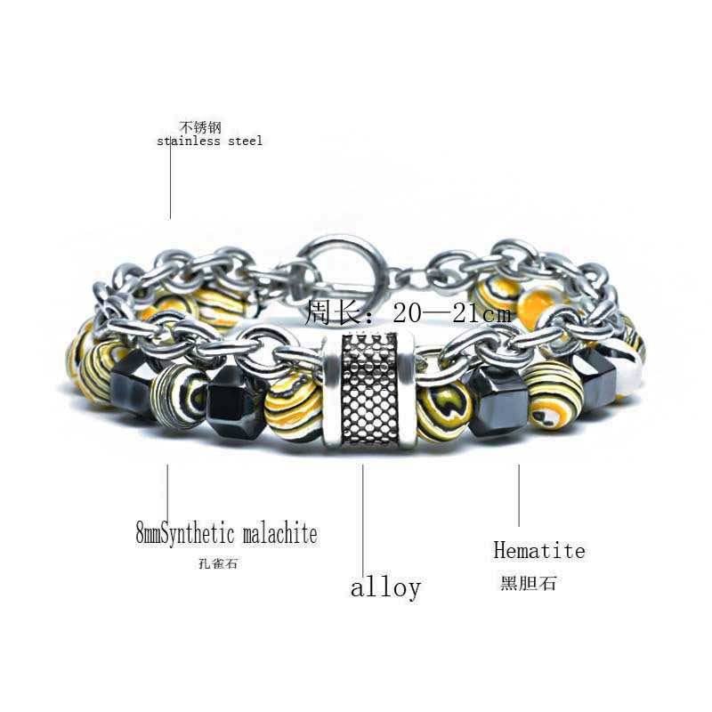 2021 Fashion Custom Mens Jewelry Bracelet Stainless Steel Chain With Natural Stone Beads Bracelet - Málle