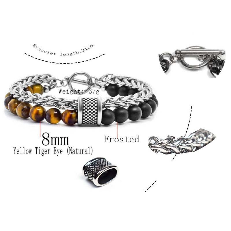 2021 Fashion Custom Mens Jewelry Bracelet Stainless Steel Chain With Natural Stone Beads Bracelet - Málle