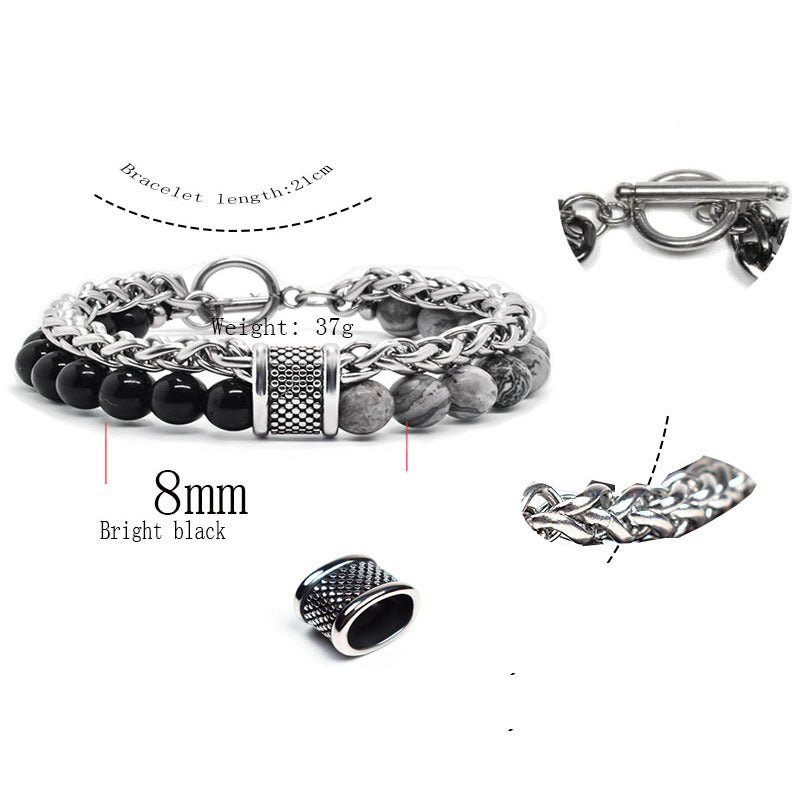 2021 Fashion Custom Mens Jewelry Bracelet Stainless Steel Chain With Natural Stone Beads Bracelet - Málle