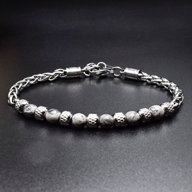 2021 Fashion Custom Mens Jewelry Bracelet Stainless Steel Chain With Natural Stone Beads Bracelet - Málle