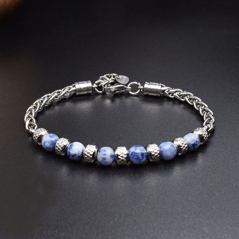 2021 Fashion Custom Mens Jewelry Bracelet Stainless Steel Chain With Natural Stone Beads Bracelet - Málle