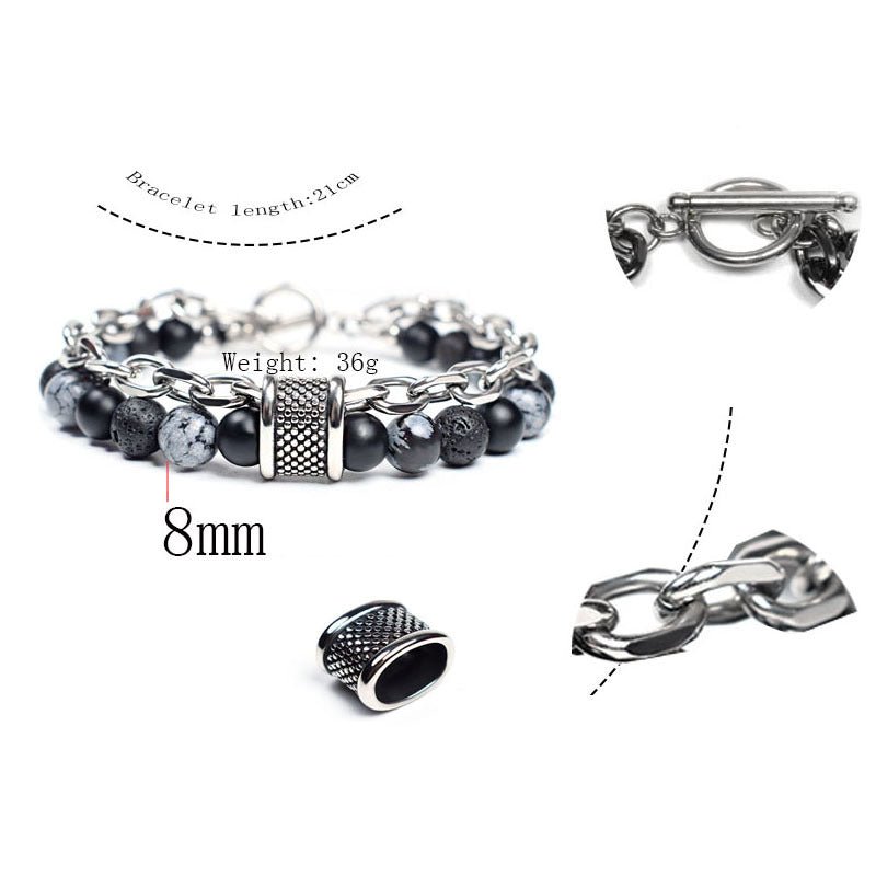 2021 Fashion Custom Mens Jewelry Bracelet Stainless Steel Chain With Natural Stone Beads Bracelet - Málle