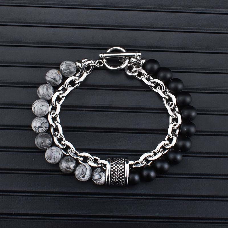 2021 Fashion Custom Mens Jewelry Bracelet Stainless Steel Chain With Natural Stone Beads Bracelet - Málle