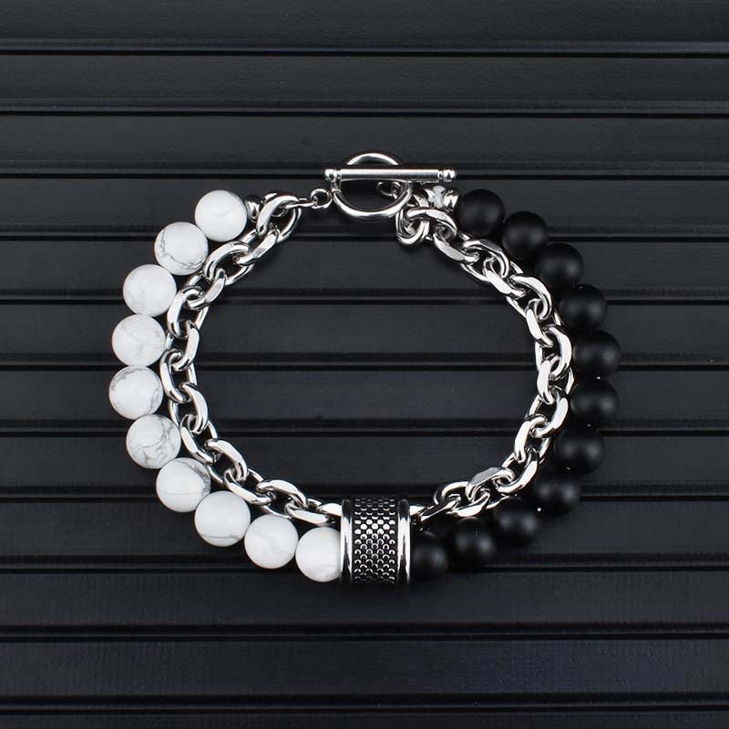 2021 Fashion Custom Mens Jewelry Bracelet Stainless Steel Chain With Natural Stone Beads Bracelet - Málle