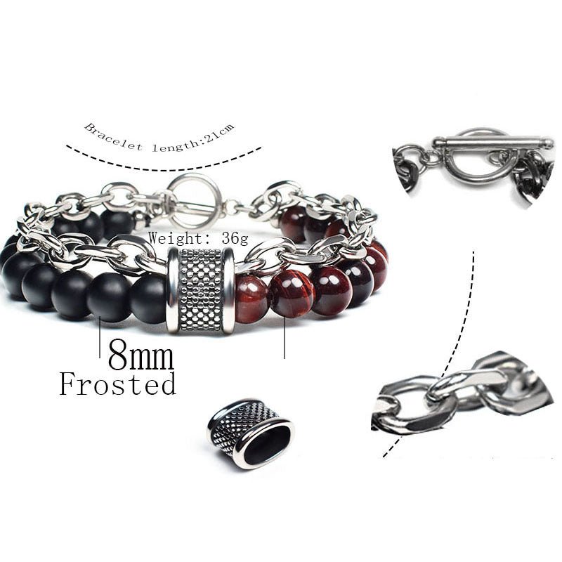 2021 Fashion Custom Mens Jewelry Bracelet Stainless Steel Chain With Natural Stone Beads Bracelet - Málle