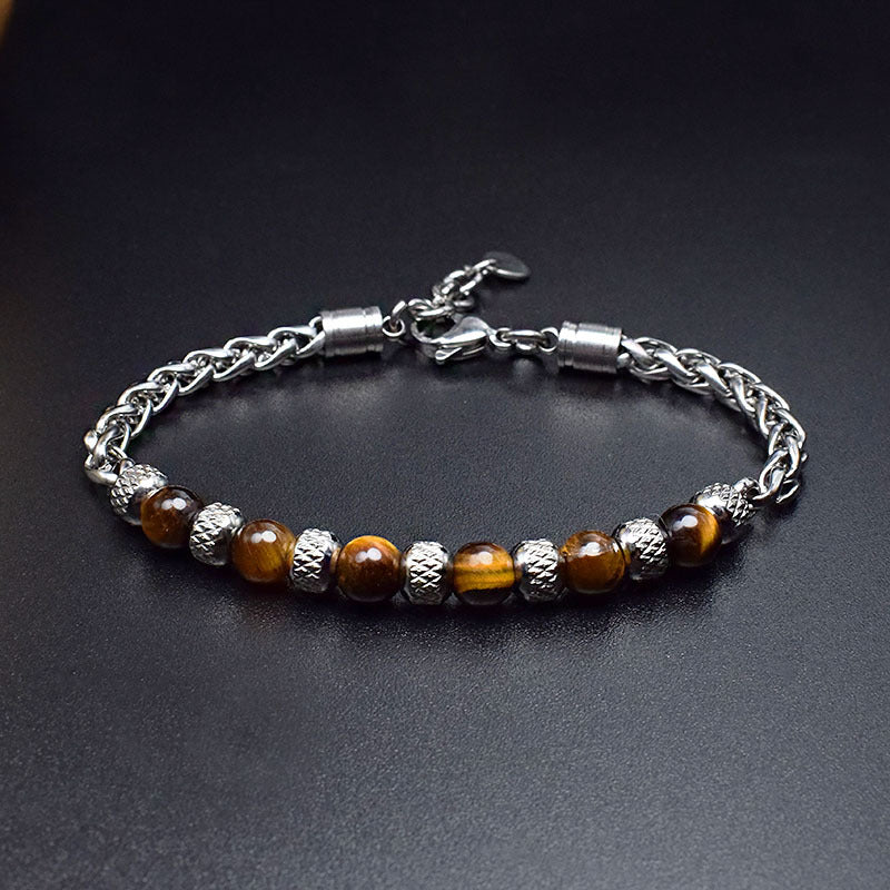 2021 Fashion Custom Mens Jewelry Bracelet Stainless Steel Chain With Natural Stone Beads Bracelet - Málle