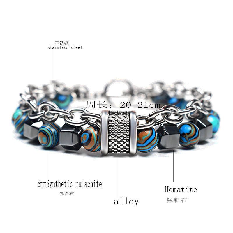 2021 Fashion Custom Mens Jewelry Bracelet Stainless Steel Chain With Natural Stone Beads Bracelet - Málle