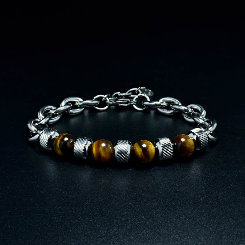 2021 Fashion Custom Mens Jewelry Bracelet Stainless Steel Chain With Natural Stone Beads Bracelet - Málle