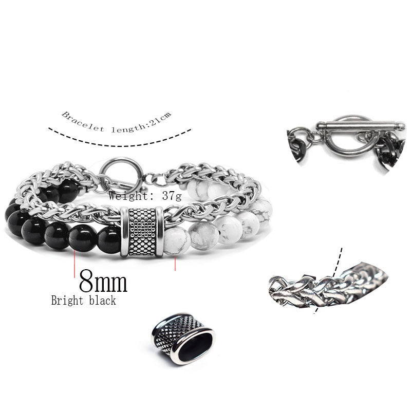 2021 Fashion Custom Mens Jewelry Bracelet Stainless Steel Chain With Natural Stone Beads Bracelet - Málle