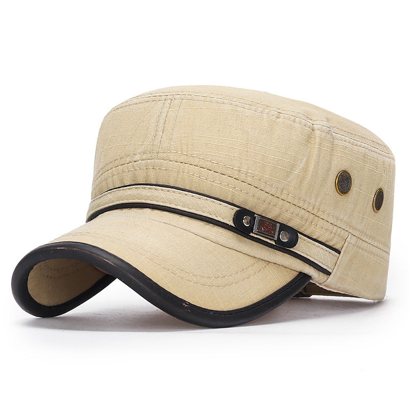 Distressed Flat-top Leather-trimmed Vintage Cotton Hat - Málle