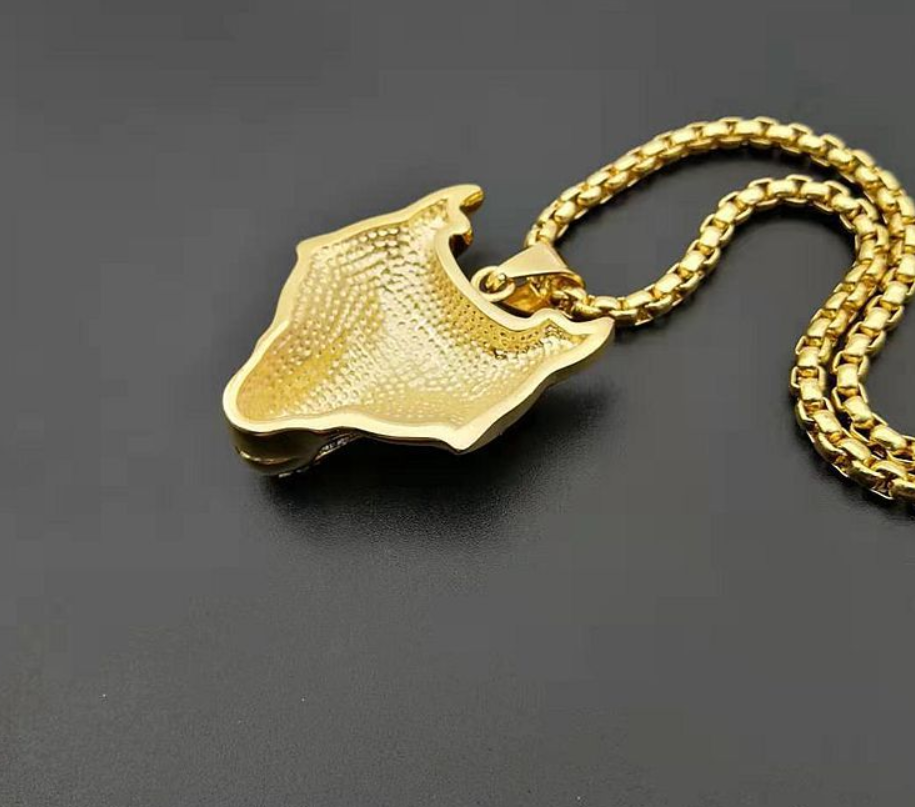 Men Stainless Steel Necklace Gold Color Viking Wolf Head Necklace Pendant With Chain Iced Out Norse Talisman Ethnic Jewelry - Málle
