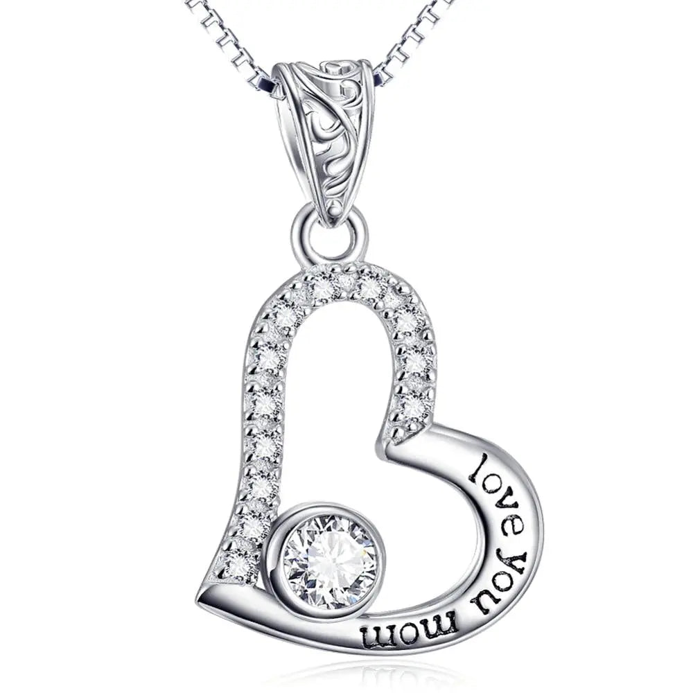 Sterling Silver Love You Mom Love Heart Pendant Necklace - Málle