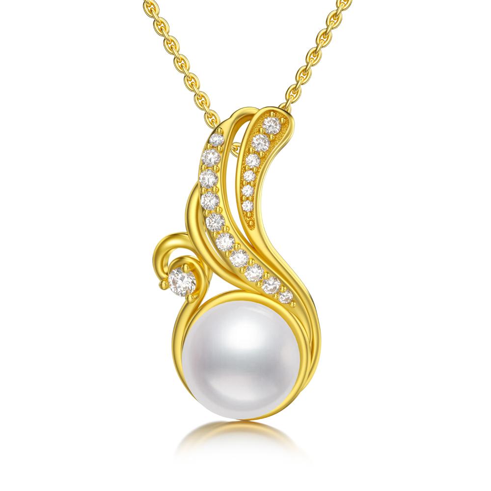 Gold Plated Ocean Wave Pearl Necklace S925 Sterling Silver Pendant Necklaces for Women - Málle