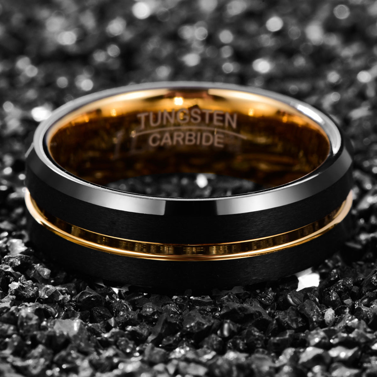 Electroplating Black Gold Frosted Two Tone Men's Tungsten Steel Ring