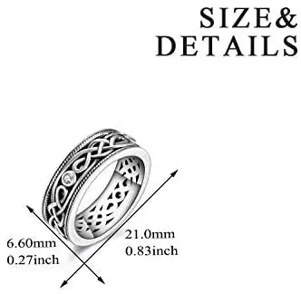 Unisex Infinity Celtic Knot Ring Vintage Tone Sterling Silver CZ Band - Málle