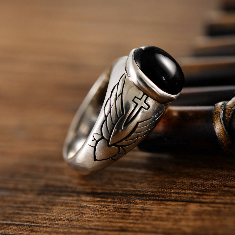 Vintage Thai Silver Black Agate Ring - Málle