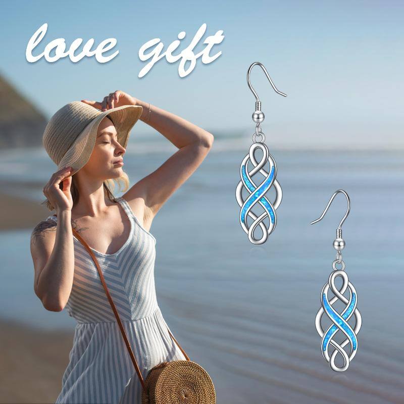 Celtics Earrings Sterling Silver Religious Blue Opal Irish Knot Dangle Earrings Jewelry - Málle