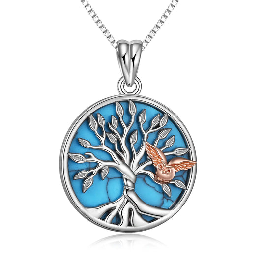Sterling Silver Family Tree of Life  Pendant Necklace with Owl - Málle