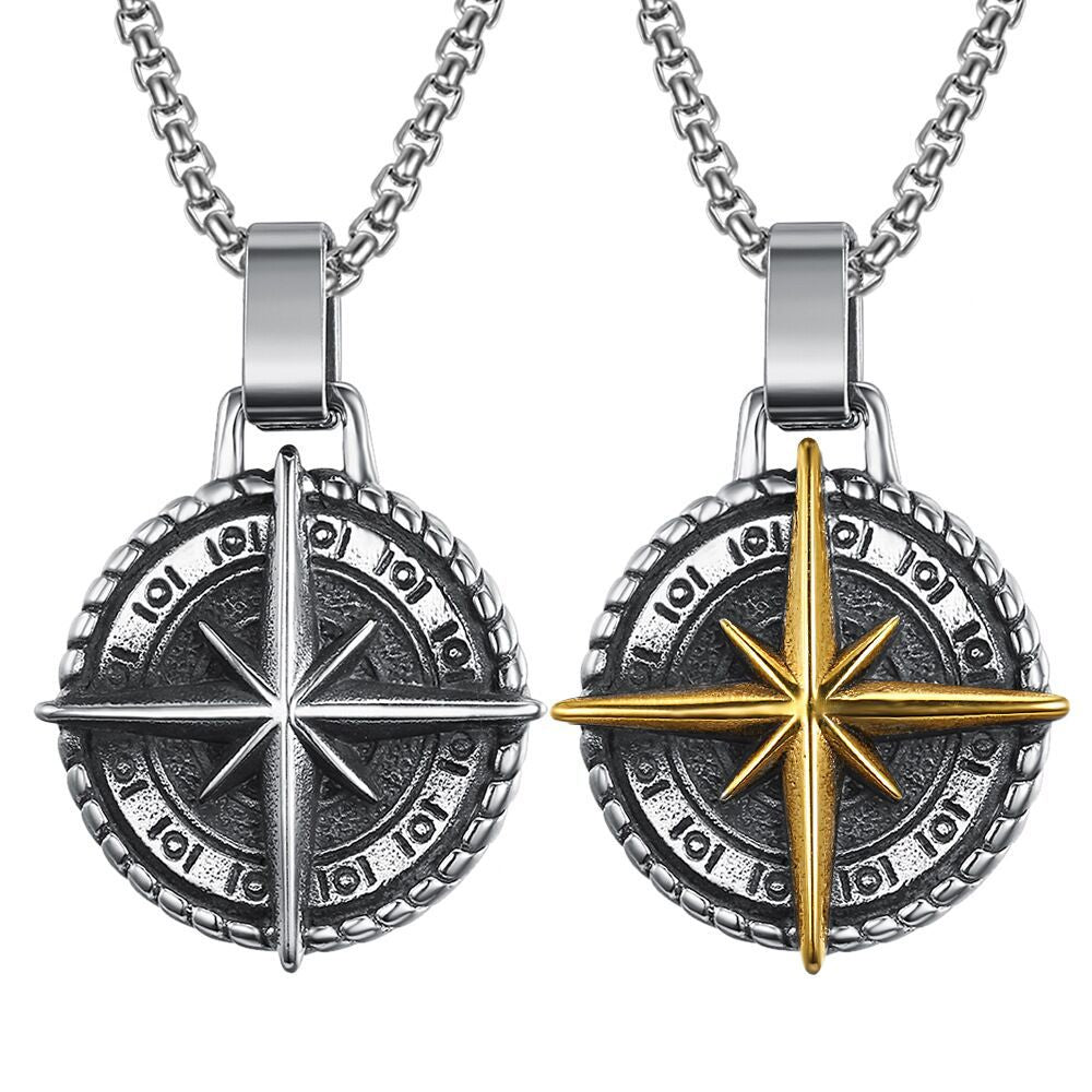 Compass stainless steel chain necklace