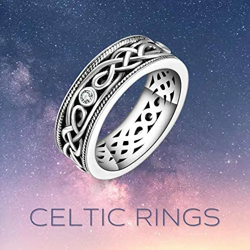 Unisex Infinity Celtic Knot Ring Vintage Tone Sterling Silver CZ Band - Málle