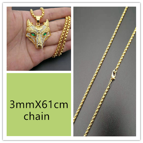 Men Stainless Steel Necklace Gold Color Viking Wolf Head Necklace Pendant With Chain Iced Out Norse Talisman Ethnic Jewelry - Málle